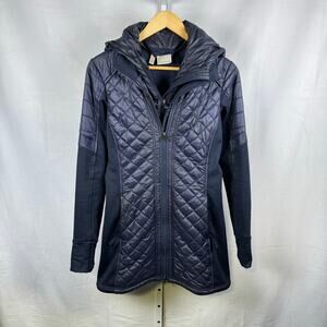 Athleta Rock Springs Blue Quilted Double Zip Long Winter Coat Ladies Siz…